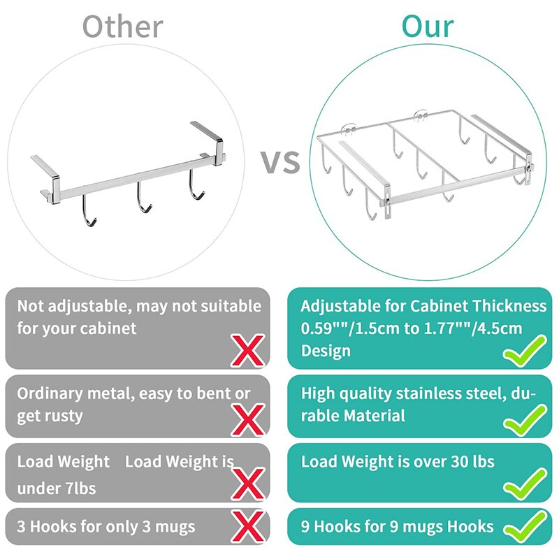 Adjustable Mug Rack Coffee Mug Holder with Extra L... – Grandado