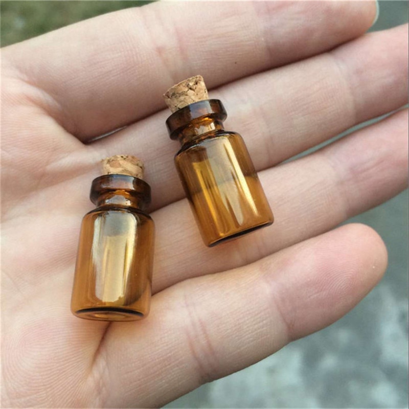 13*24*6mm 1ml Mini Amber Glass Bottles With Cork Empty Tiny Glass Vials Jars Small Wishing Bottle 100pcs/lot