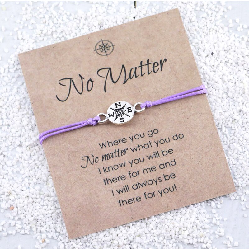 Compass Wish Bracelet Her Long Distance Relationship Bracelet for Best Friend Compass Jewelry Friendship Couple Bracelet: Purple