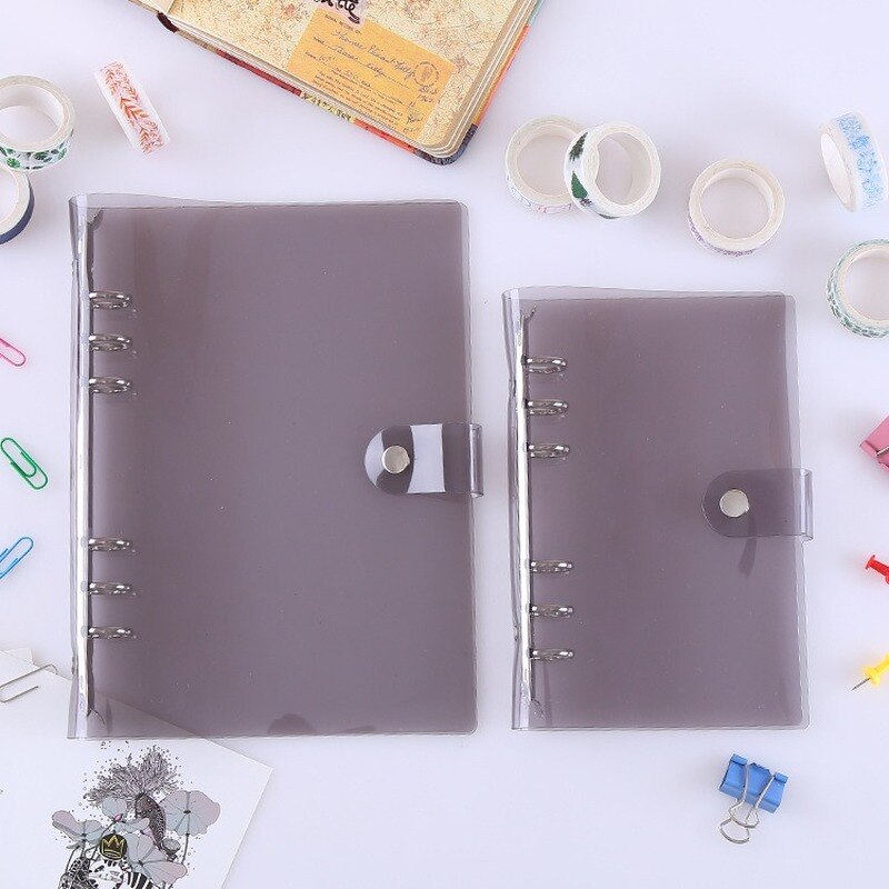 A5 A6 Black PVC Loose-leaf Notebook Cover Six-Hole Loose-Leaf Notebook Office Stationery Supplies Folder Desk Organizer