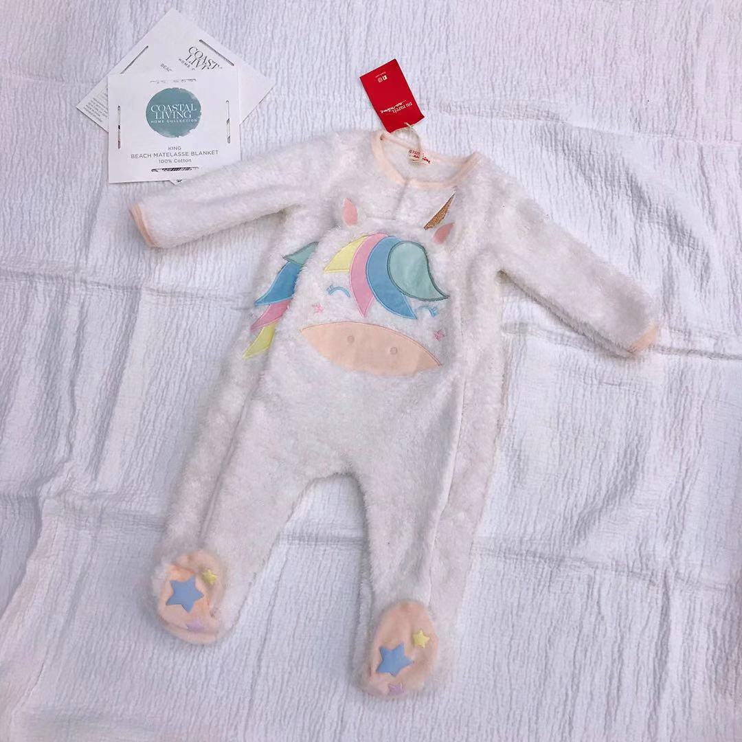 Nyfödd baby flicka jumpsuit född tecknad enhörning kläder långärmad vinter overall footie rosa spädbarn 9-24 månader varm
