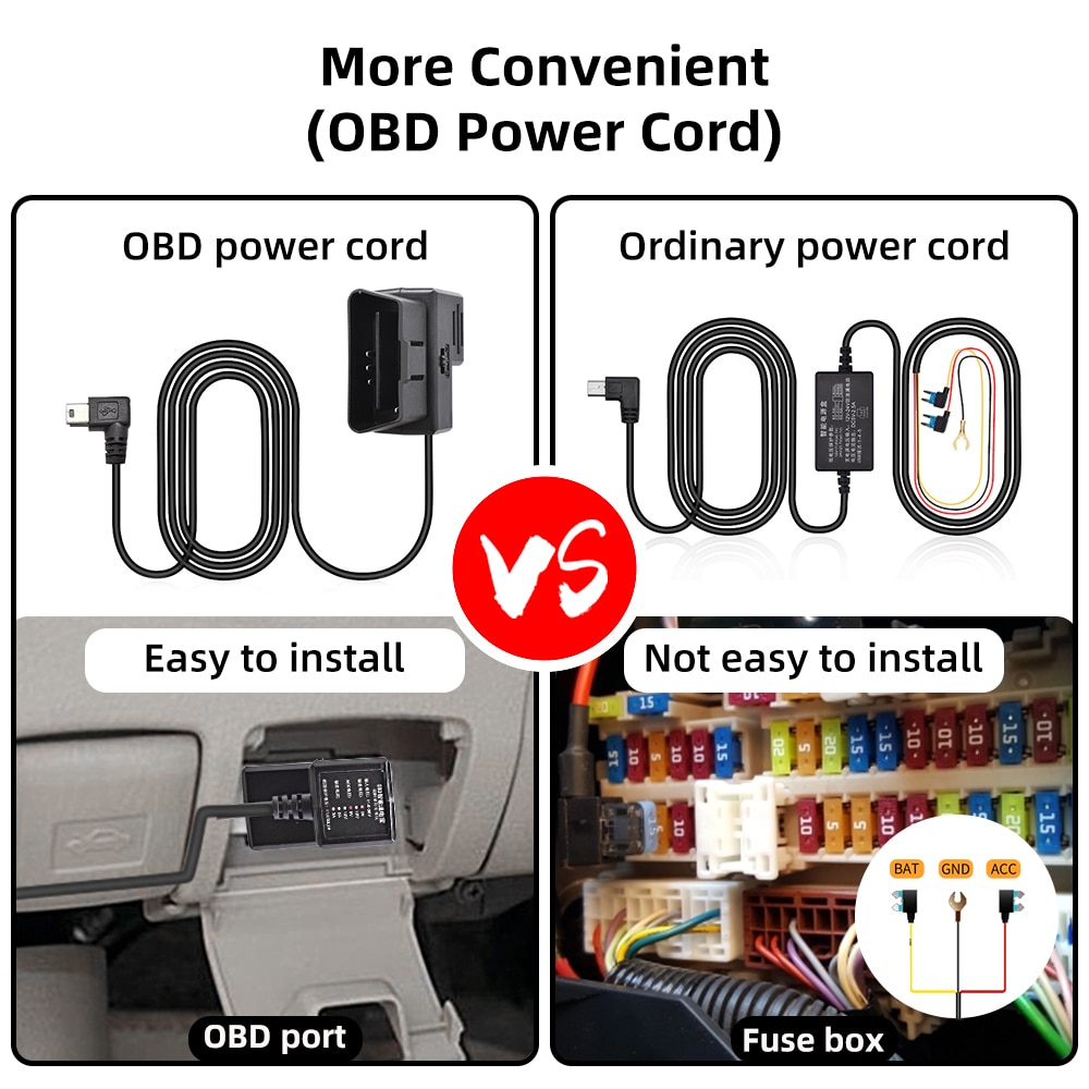 Deelife OBD2 Hardwire Kit for Car DVR Mirror Camera Dash Cam Parking Guard Cable 12V 24V to 5V Mini Micro USB Hard Wire