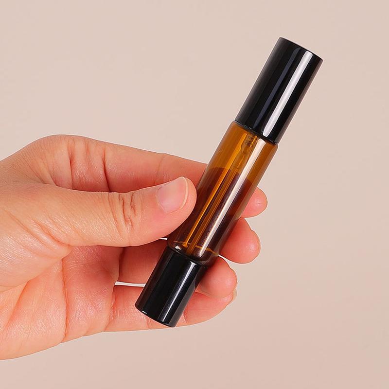 Botella de vidrio de Perfume de doble cabeza de 10ml, pulverizador rodante y de niebla, boquilla de aluminio, botellas de vidrio, atomizador de fragancia vacío recargable: Caqui oscuro