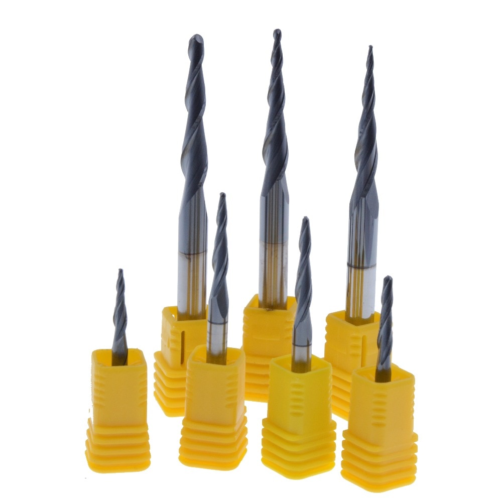 1Pcs 3.175mm 4mm 6mm HRC55 2F solid carbide Tapered Ball Nose End Mills router bits cnc router taper wood metal milling cutter