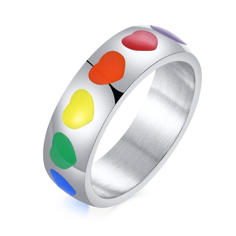 Modyle 2022 Zilveren Kleur Rvs Regenboog Lgbt Pride Ringen Voor Vrouwen Mannen Mode Hart Bruiloft Mannelijke Sieraden: 7 / 10353
