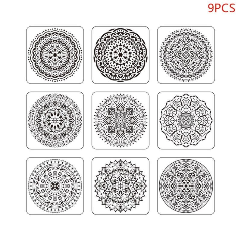 9pcs/set Mandala Stencil Drawing Template for Tile Floor Painting Board Album: S