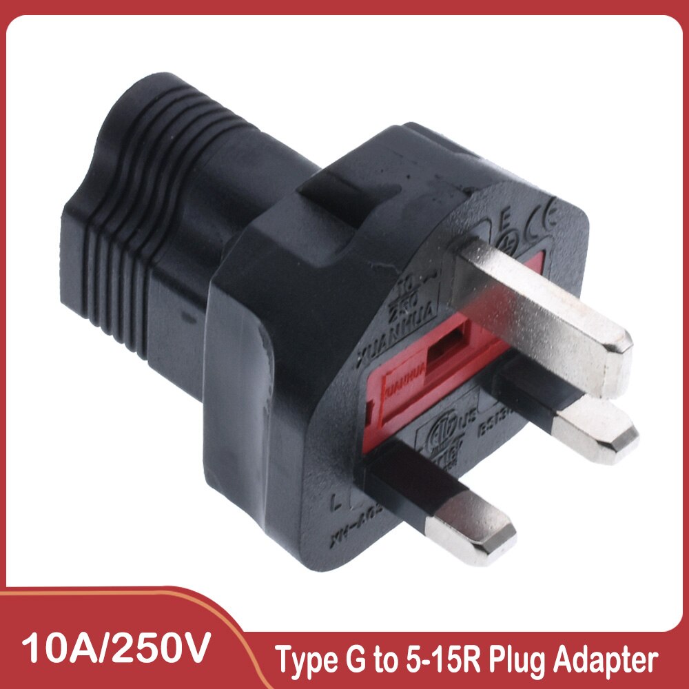 UK to NEMA 5-15R AC Conversion plug, BS-1363 TO NEMA 5-15R,13A/250V,With fuse Fused portable Plug Adapter