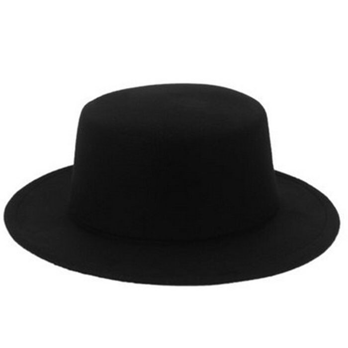 Kvinder mænd unisex bred skygge fedora panama hat efterår vinter gentleman jazz kirke kasket beige sort rød: Sort
