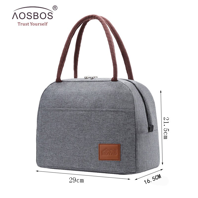 Aosbos Print Canvas Portable Cooler Lunch Bag Thermal Insulated Food Bags Food Picnic Lunch Box Bag for Men Women Kids: Grey