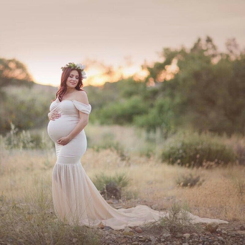 Kvinders graviditet blonde kjole gravid fotografering rekvisitter maxi fotoshoot kjole: Lyserød