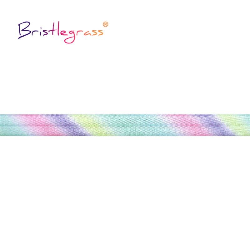 Bristlegrass 2 5 10 Yard 5/8 &quot;15Mm Pastel Rainbow Print Vouw Over Elastische Foe Spandex Satijn Band Tape haar Tie Jurk Naaien Trim