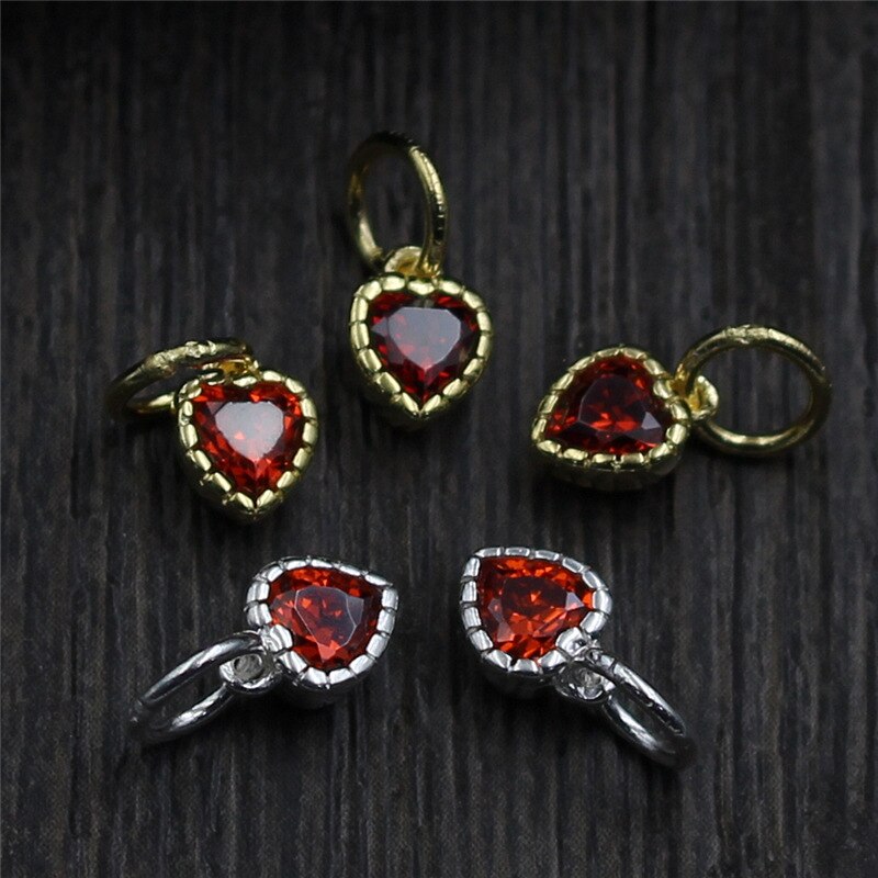 100% 925 Sterling Silver Red Heart Ornament Charms Silver Gold Color Dangle Pendants For Fine Earrings DIY Jewelry Accessories