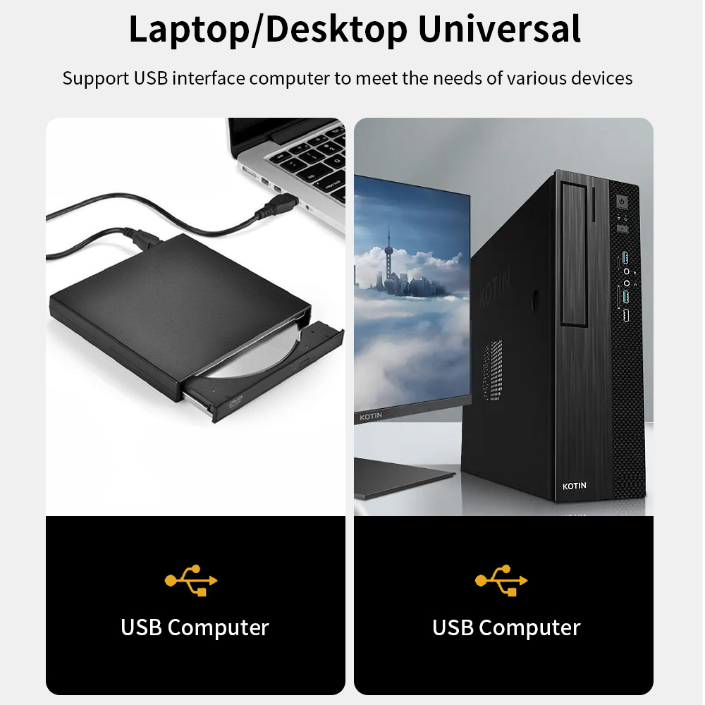 TISHRIC External Optical CD DVD Drive Player USB 2.0 DVD Combo Plug and Play External DVD Player For PC Laptop Desktop