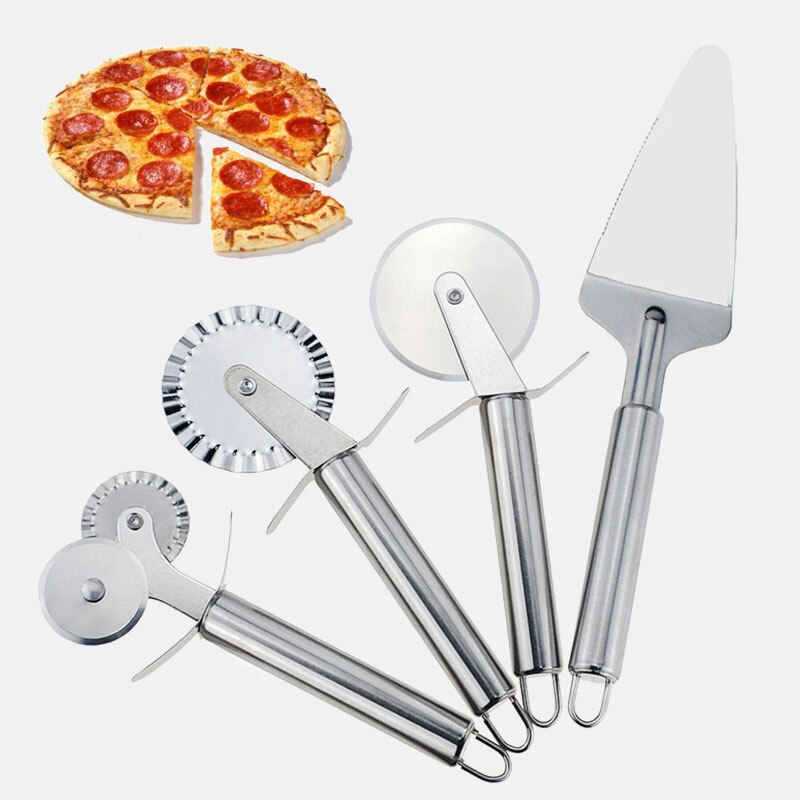 4 Patronen Pizzasnijder Gebak Dubbele Roller Pizza Mes Cutter Pasta Deeg Crimper Keuken Pizza Gereedschap