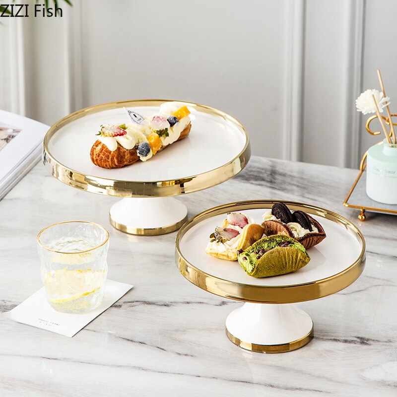 Ceramic Dessert Table Cake Plate with Glass Lid Hotel Restaurant High Foot Fruit Plate Decoration Tasting Plate Home Tableware