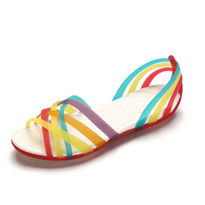 Rainbow galaretki buty kobieta kliny Sandalias kobiety sandały letnie nowe cukierki kolor Peep Toe Stappy plaża Valentine Mujer kapcie: red / 5