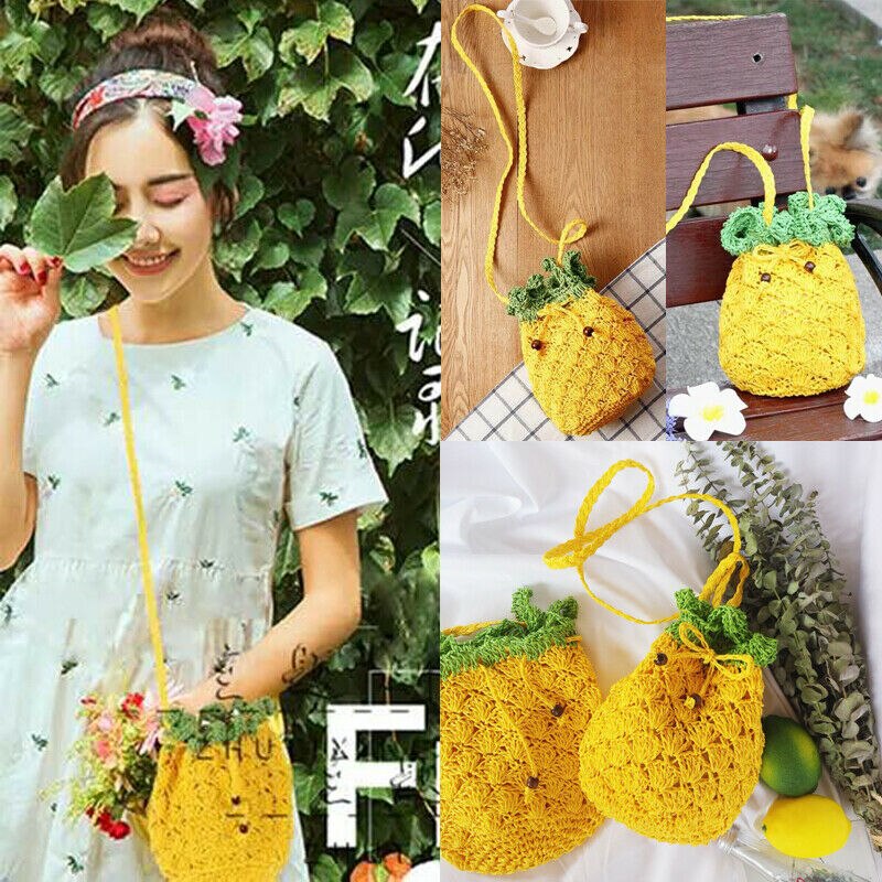 Vrouwen Mode Toevallige Strand Stro Ananas Geweven Zakken Rotan Mand Schoudertas Ronde Handtas Crossbody Tassen Messenger Bags