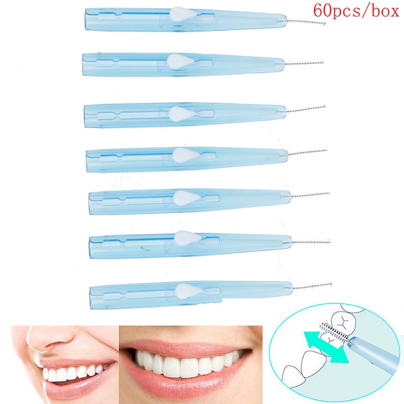 60pcs Push-Pull Interdental Orthodontic Brush Gum Dental Floss Orthodontic Wire Brush Toothbrush Oral Care Toothpick Teeth Brush