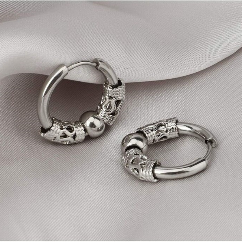 1 par de pendientes vikingos de acero inoxidable Punk, pendientes de aro de tótem de círculo redondo para hombres y mujeres, Huggie Hip Hop de 12mm, 14mm y 16mm