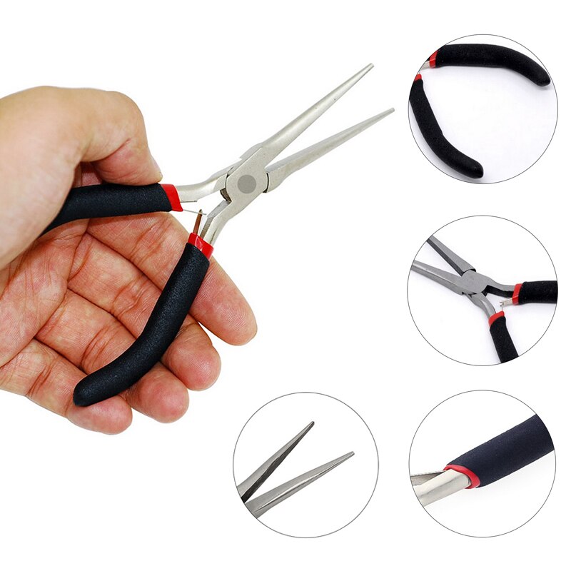 Black handle sharp long needle nose pliers 15cm 1pc stainless steel needle nose pliers jewelry, the hand tool black