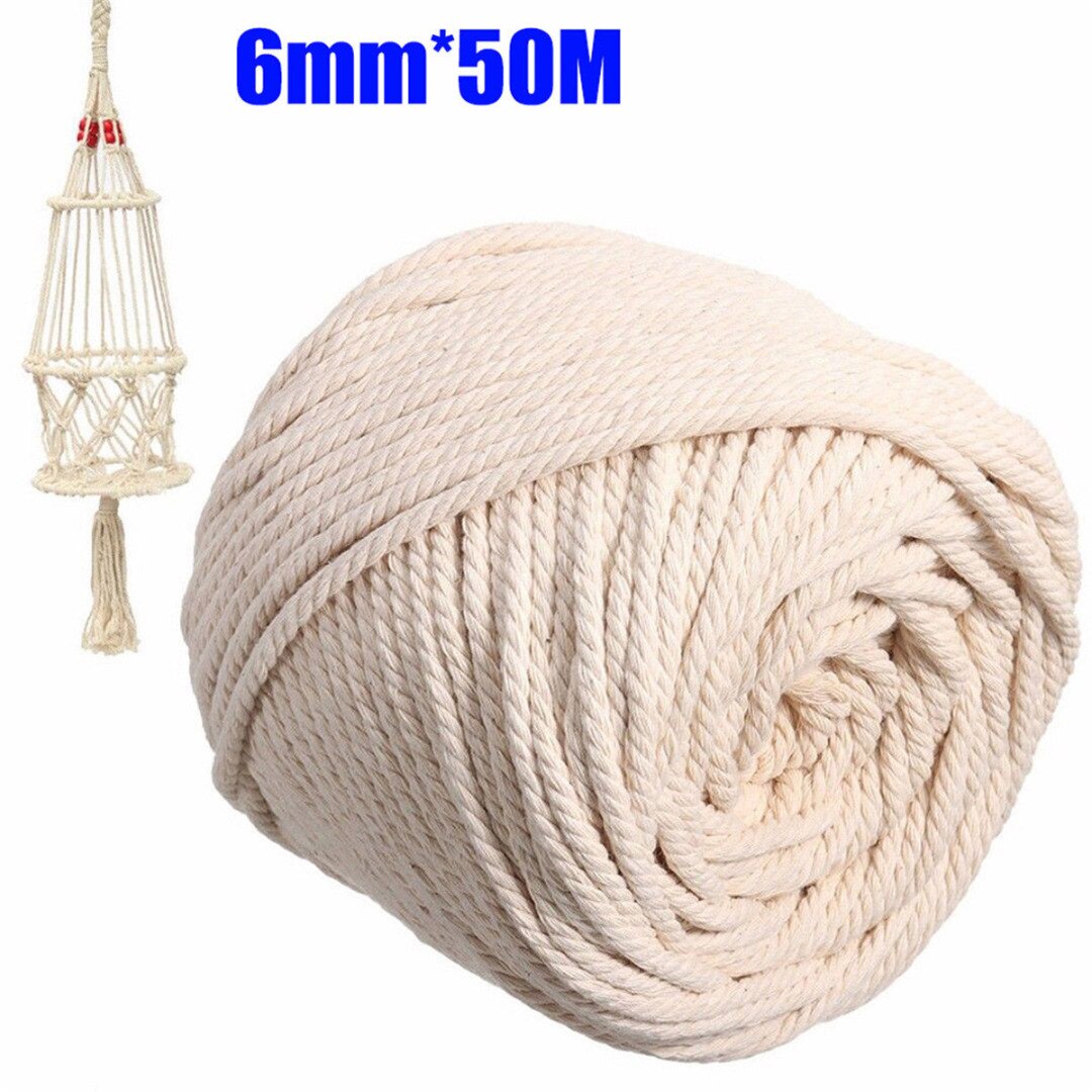 1pcs 2/3/4/5/6mm Cotton Beige Macrame Rope Tapestry Making Weave Ropes Natural Twisted Cord For DIY Handicraft Making W/Scissors: 6mm 50M