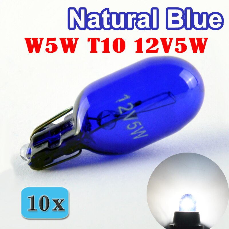 Flytop (10 stuks/partij) 501 W5W XENON T10 Natuurlijke Blauw Glas 12 V 5 W W2.1x9.5d Enkel Filament Super Witte Auto Bulb Lamp