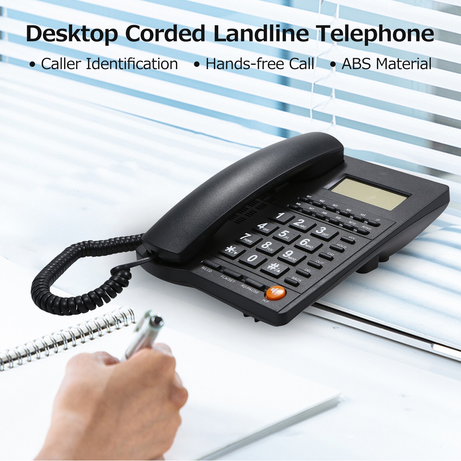 Desktop Corded Telephone Landline Telephone with Caller Identification LCD Screen Adjustable Brightness US Telephone Line