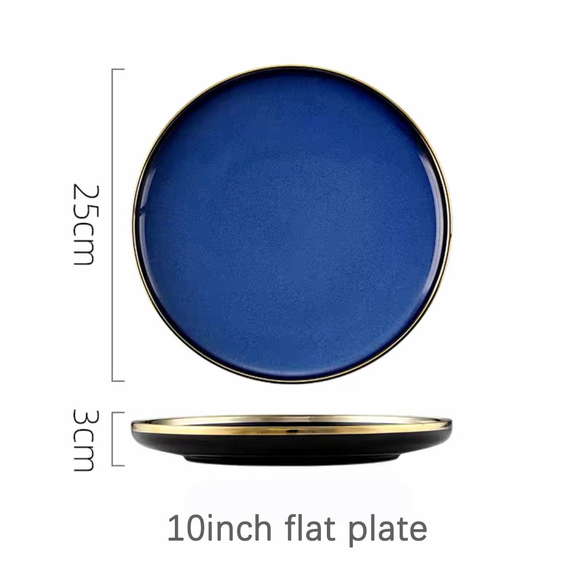 Service de vaisselle en céramique bleue, vaisselle de luxe, bordure dorée, porcelaine, assiettes, salade, nouilles, bol pour Restaurant: 10inch flat plate