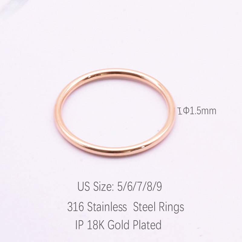 316 Edelstahl Kleine Dünne Ringe Für Frauen Mädchen Rose Gold Silber Farbe Runde Kreis Ring Schmuck 1,5mm Größe 5 6 7 8 9