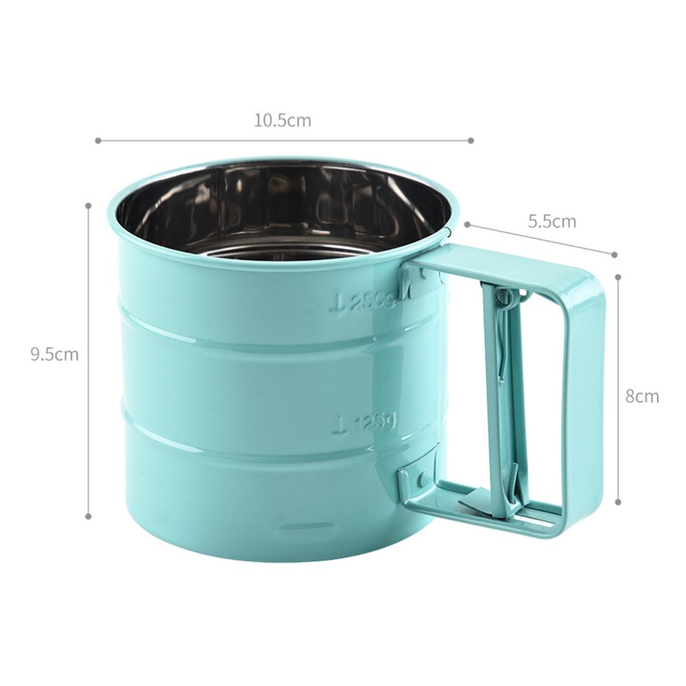 Rvs handbediende spuiten verf meel zeef bakken tools handleiding zeef cup huishouden keuken bakken gebak gereedschap