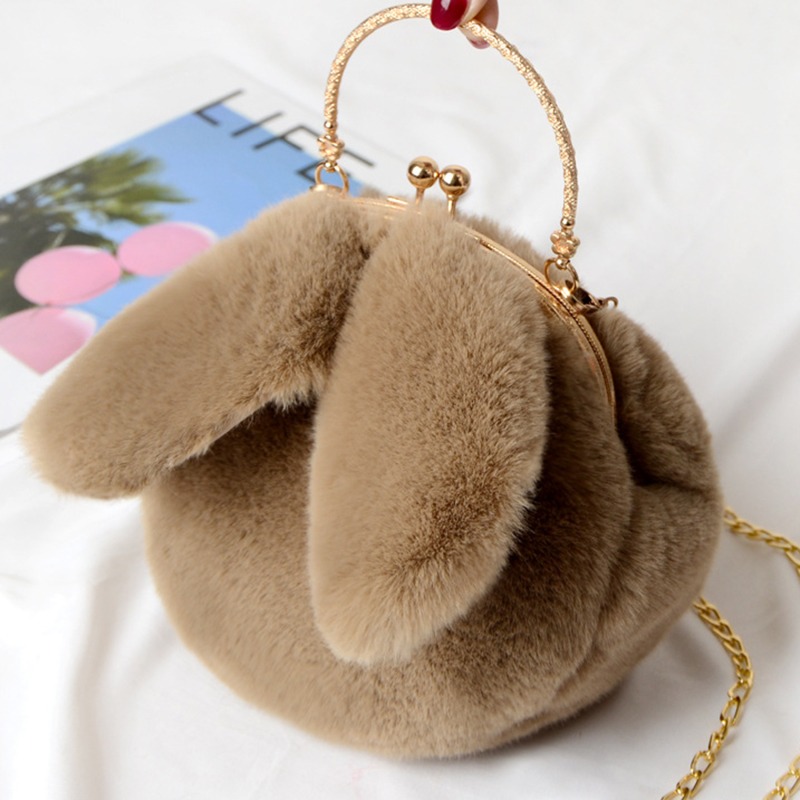 Cute Plush Rabbit Crossbody Bags for Women Korean Version Cute Purses and Handbags Girls Rabbit Ear Shoulder Messenger Bag: Light Grey