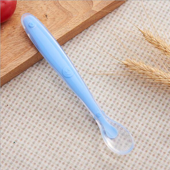 Cucharas de alimentación de bebé, vajilla para cubiertos para niños, cubiertos, cuchara, herramientas de silicona para de varias telas, lote, cucharón de sopa: Azul