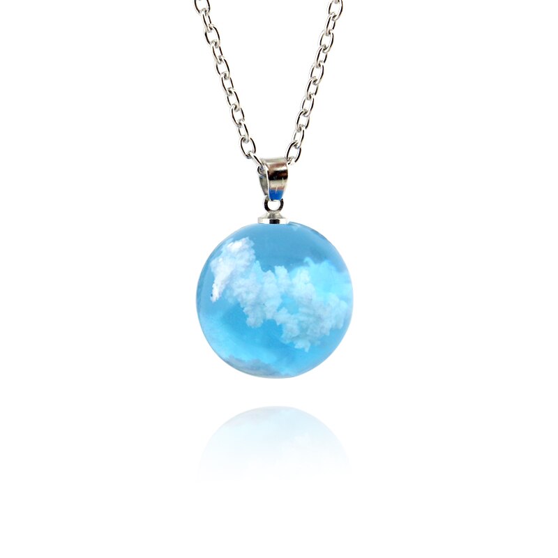 Chic Transparante Hars Rould Bal Maan Hanger Ketting Vrouwen Blauwe Hemel Witte Wolk Collier Mode-sieraden Cadeaus Voor Meisje: Blue