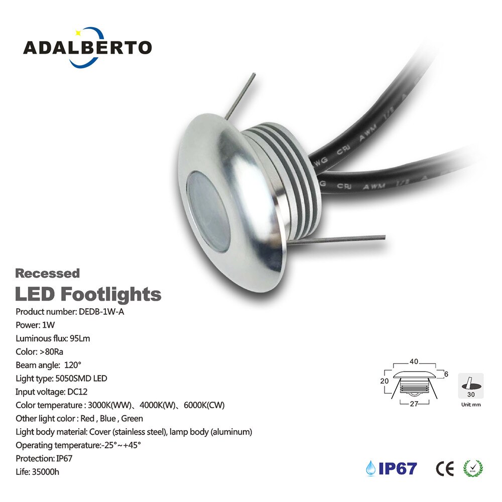 1W LED cubierta luz 12V IP67 impermeable al aire libre subterránea bombilla lámpara esquina lámpara de pared para escalera Luz Jardín piso punto de iluminación