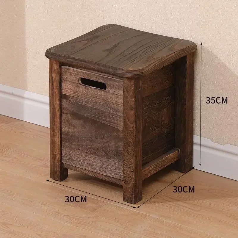 Massief houten hal Entree Verandering Schoenen Bank Bank Nachtkastje Lage tafel Ottomaanse kast Scandinavische opbergruimte Vierkante kruk met lade: Dark Gray