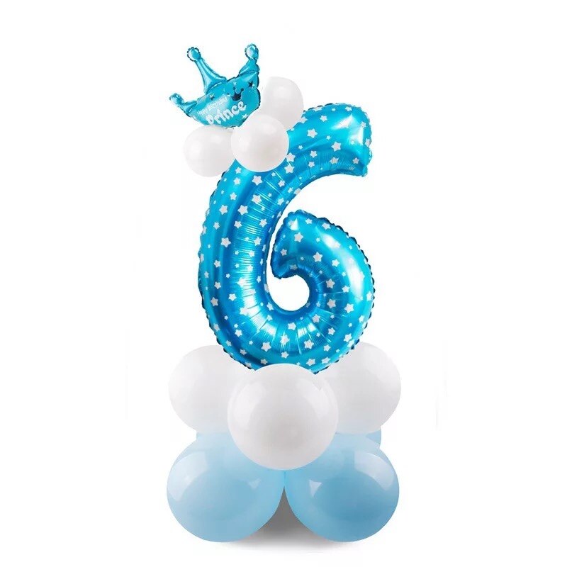 32 tommer stor foliesøjle fødselsdagsballoner luft helium nummer ballonfigurer tillykke med fødselsdagen festpynt prins og prinsesse: Blå 6