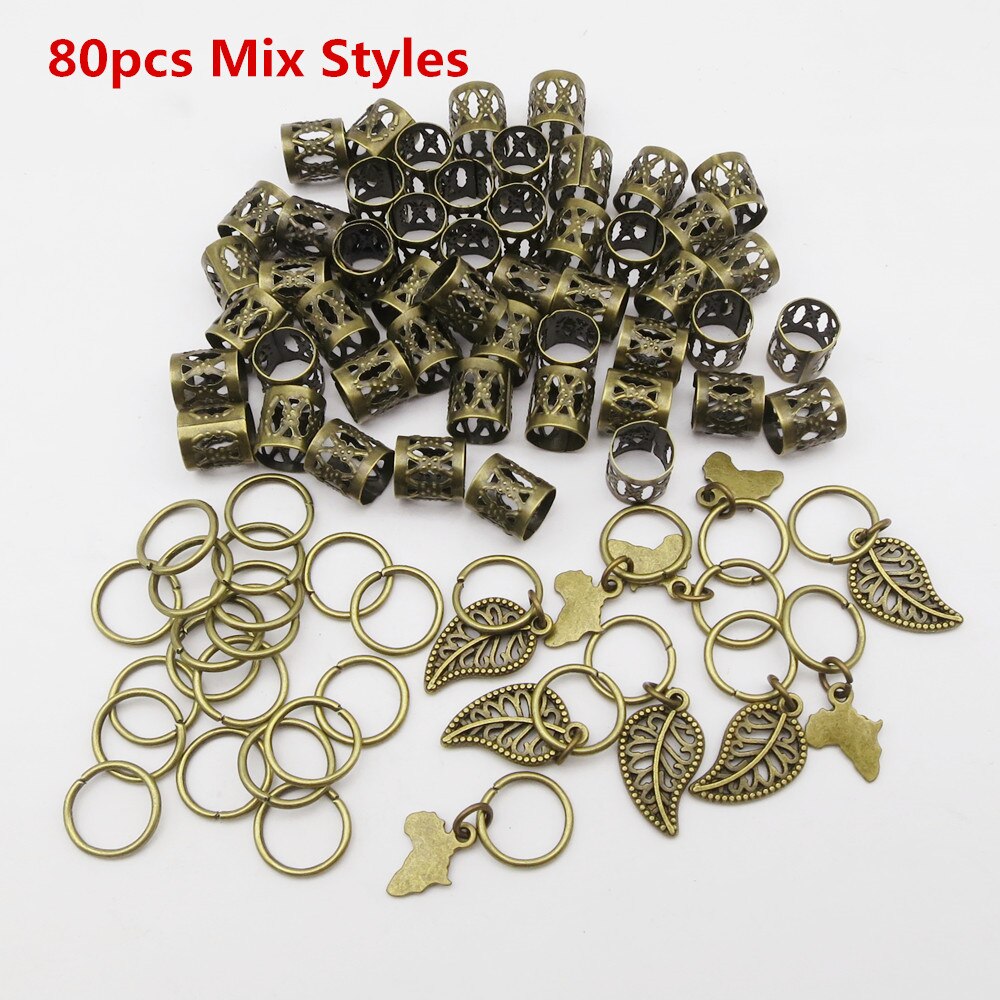 Anillos africanos de bronce para el pelo, cuentas, puños, tubos, amuletos, trenzas para el pelo, joyería, accesorios para hombres y mujeres, 70/80/100 Uds.