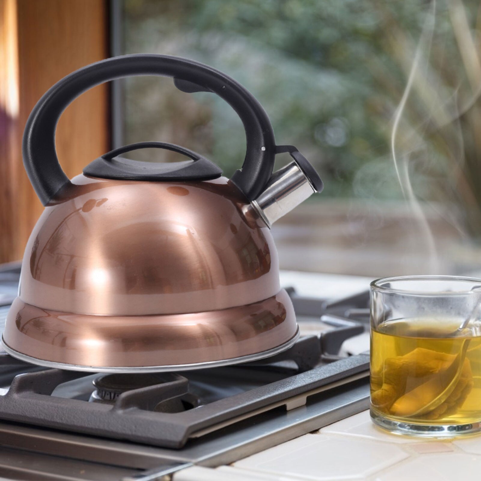 Whistling Kettle for Gas Stove 3L Steel Whistle Tea Kettle Water Bottle Rose Gold