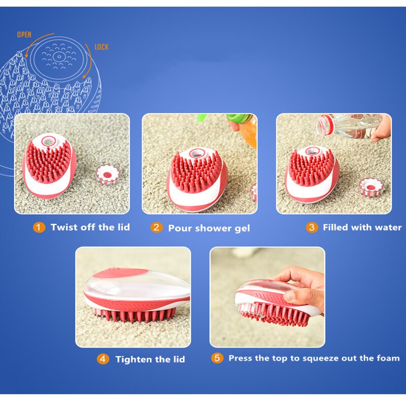 Brosse de bain en Silicone pour animaux de compagnie, peigne de Massage à tête douce pour chien et chat, avec distributeur de shampoing, lavage des cheveux, outil de nettoyage et de toilettage