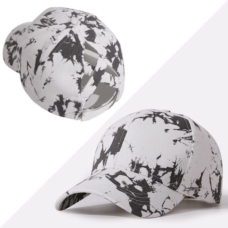 Tie-dye open kruis paardenstaart pet mannen en vrouwen zonnescherm cricketpet baseballpet cricketpet pet: Wit
