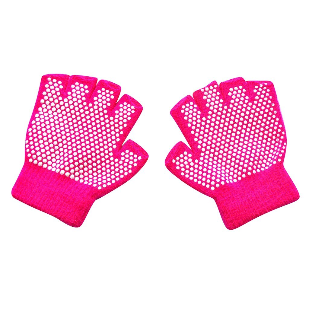 Crianças inverno quente de malha sem dedos luvas antiderrapantes luvas de cuidados com o bebê meias luvas apontando partículas ponto: Hot Pink 