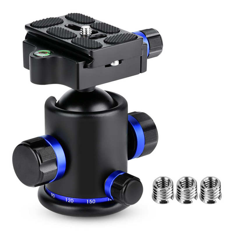Mefury – tête de boule pivotante panoramique pour trépied, avec 3 adaptateurs de vis de 1/4 &quot;à 3/8&quot;: Bleu