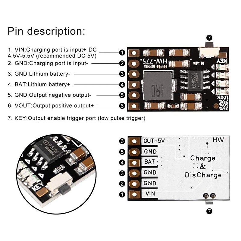 6 Pcs 2A 5V Charge Discharge Integrated Module 3.7V 4.2V Lithium Battery Boost Mobile Power Protection DIY