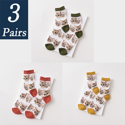 3 par kvinnor och #39 sommar genomskinliga nätstrumpor tecknad söt kattstrumpa bomull glasfilament tunna damstrumpor som andas: 11