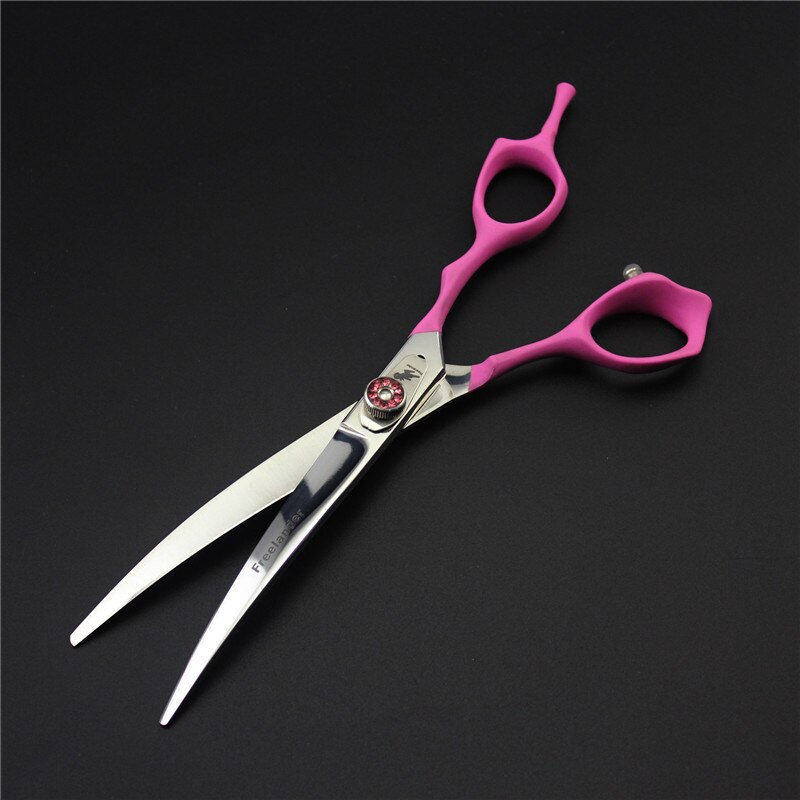 Freelander japan 440c 7.0 tommer lyserød maling håndtag high-end pet grooming saks 4 stykke sæt hårplejeværktøjer: Buet saks 2