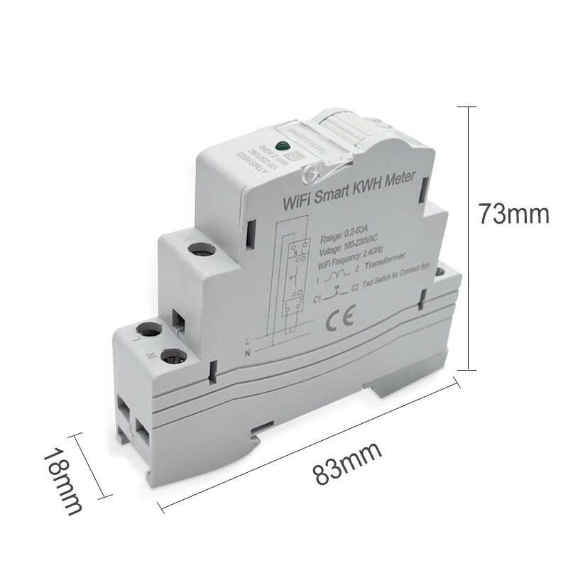 Tuya Smart WiFi Electricity KWH Meter Din Rail Single Phase 110V 230V with 50A 63A CT AC Meter App Real Time Monitor Power