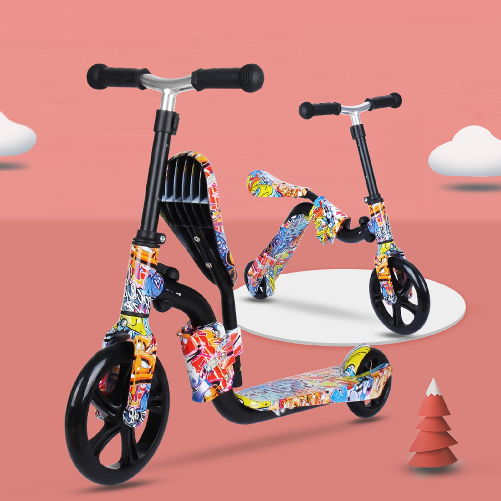 2In1 Kick Scooter for Kids Big Wheels Scooter Folding Kick Scooter for Toddlers 3-12Year with Adjustable Height and Seat Scooter