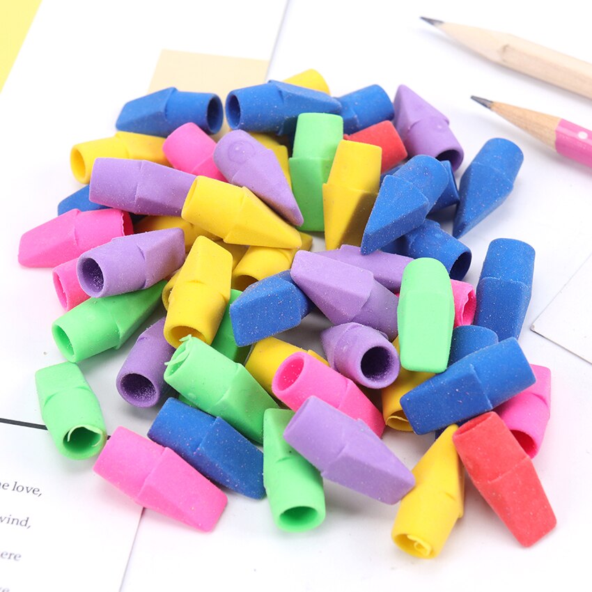 10 PCS Erasers Pencil Top Eraser Caps Chisel Shape Pencil Eraser Toppers Student Painting Correction Supplies Stationery