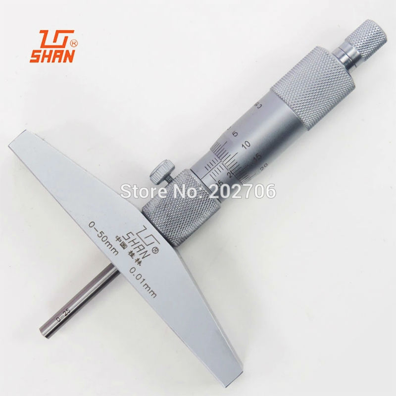 SHAN brand 0-50mm 0.01mm Depth Micrometer Gauge Gage Tool Stainless Steel Metric Micrometers Gauge