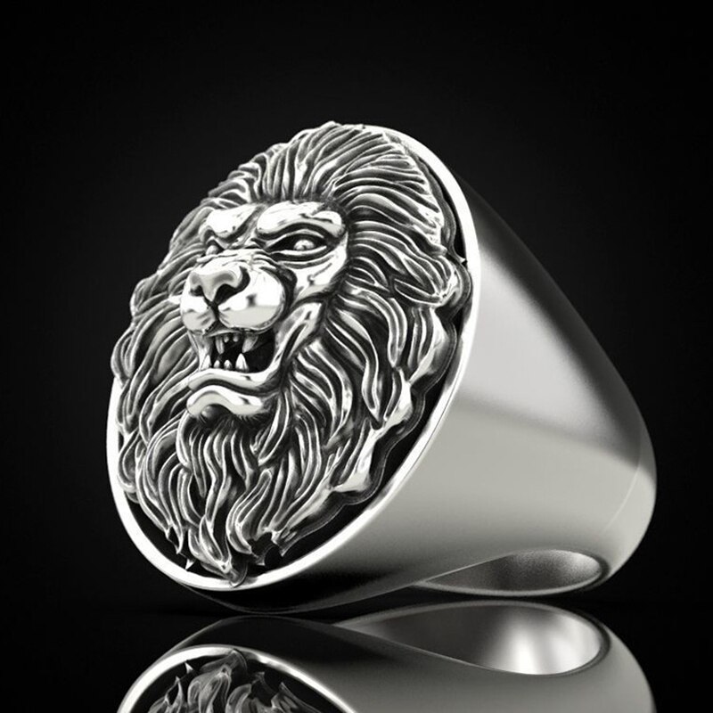 Domineering Vintage Punk Lion Heads Finger Ring Cool Stainless Steel Animal Rings For Men Women Gothic Punk Rock Biker Jewelry